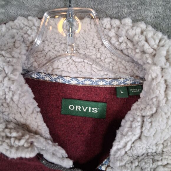 Orvis Sweater Mens Large Quarter Zip Pullover Fleece Burgundy - Picture 4 of 6